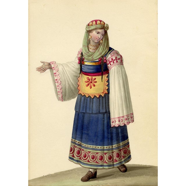 Paper Michela De Vito, Costume of St. Catherine, Province of Calabria in the Kingdom of Naples, 1800s, Watercolour For Sale - Image 7 of 7