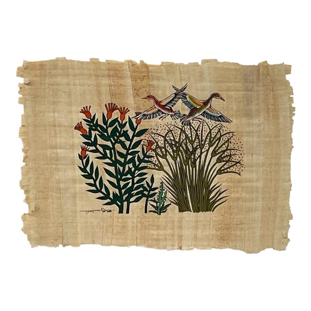 Signed Bird and Botanical Artwork With Metallic Gold-Tone Backing. For Sale