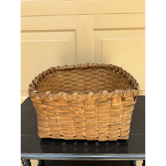 Brown Antique American Splint Oak Square Basket, Late 19th Century For Sale - Image 8 of 12