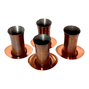 Vintage Copper Plated Tin Cups W/ Saucers, Set of 4