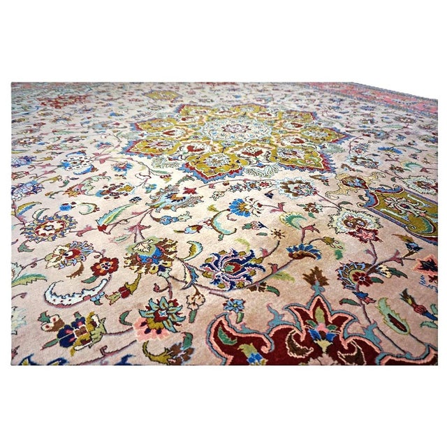 Antique Persian Tabriz Wool 10x12 Red, Green, & Ivory Handmade Area Rug #1143880 For Sale In Houston - Image 6 of 8