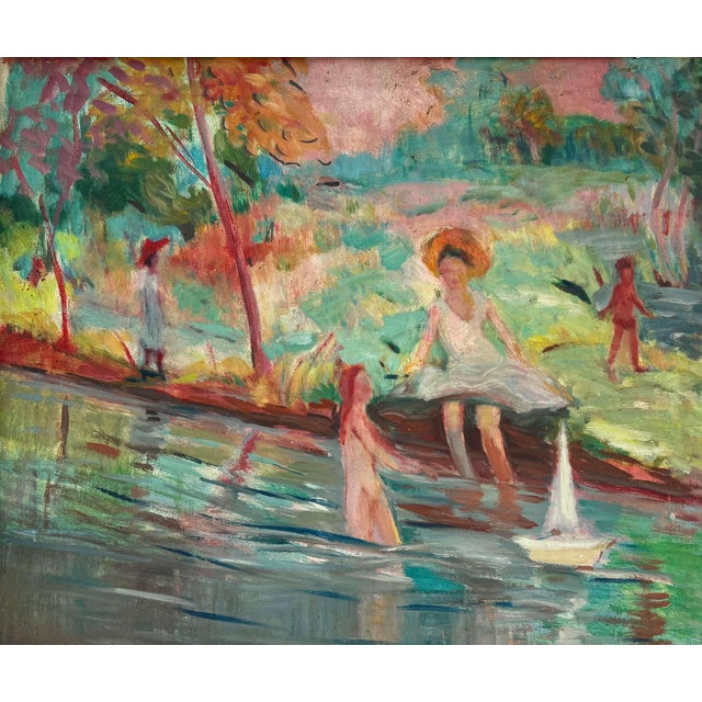 French Post-Impressionist School Artist, Figures on the River, Early 20th Century, Oil on Canvas For Sale - Image 4 of 12
