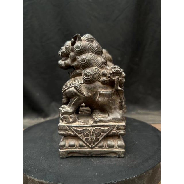 Late 20th Century Pair of Taihang Rock Stone Guardian Lions – Feng Shui Entryway Protection & Wealth Attraction Statues For Sale - Image 6 of 6