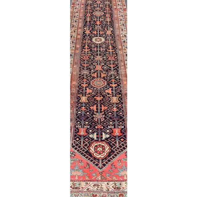 Antique Persian Malayer Runner With Sub-Geometric All-Over Design in Navy Color 3'1 X 12'9 For Sale - Image 9 of 14