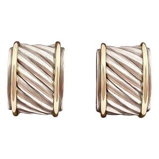 1990s Pair of David Yurman Authentic Estate Earrings 14k Gold + Silver For Sale