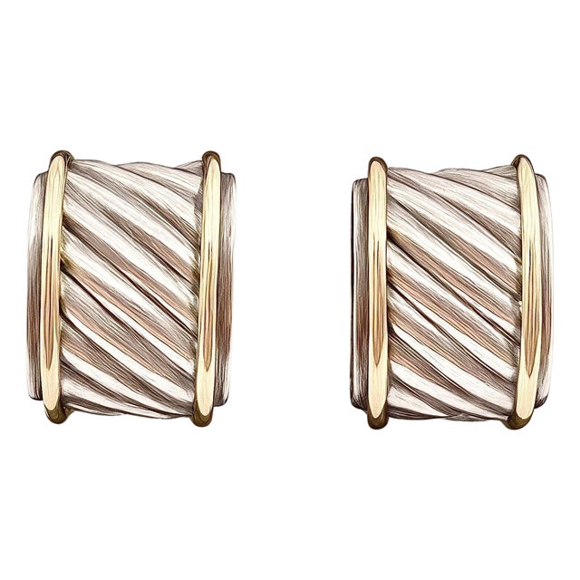 1990s Pair of David Yurman Authentic Estate Earrings 14k Gold + Silver For Sale