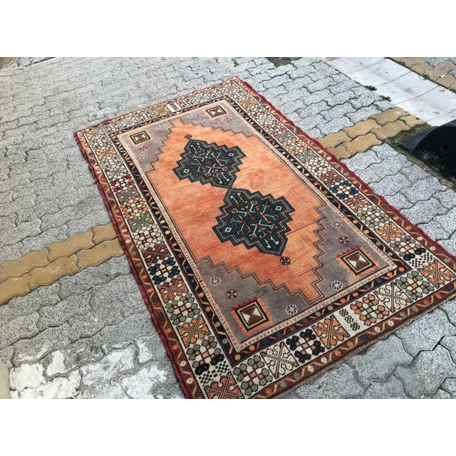 Turkish 1960s Geometric Wool Turkish Oushak Rug For Sale - Image 3 of 11