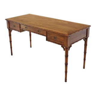 1970s Mid Century Pine Desk With Bamboo Design Detailing For Sale