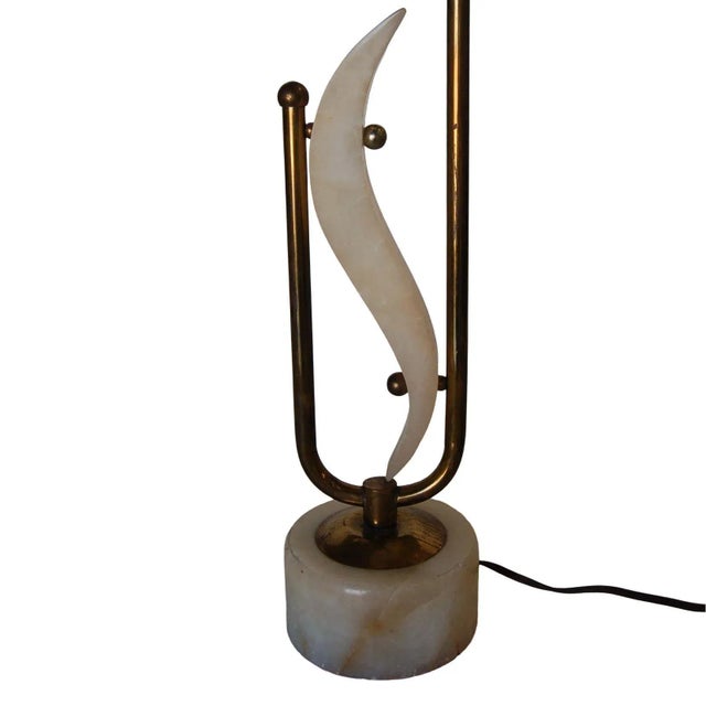 Freeform Marble and Brass Abstract Sculptural Table Lamps - a Pair For Sale - Image 4 of 7