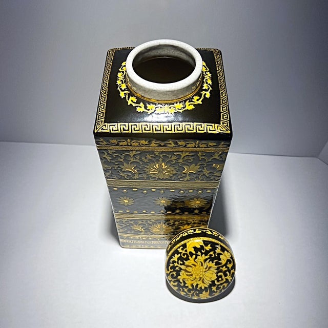 Square Hand Painted Greek Key Lidded Jar For Sale - Image 6 of 6
