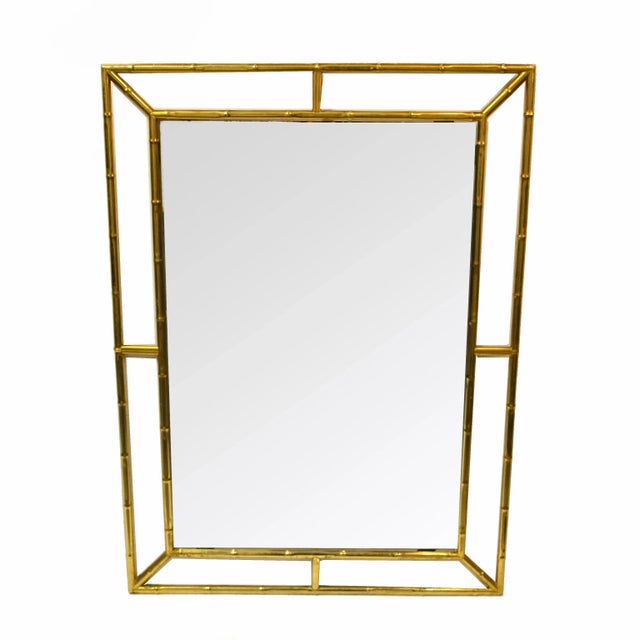 Mid Century Modern Brass Faux Bamboo Wall Mirror Italy For Sale - Image 10 of 11
