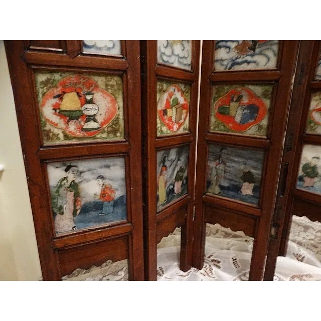 Final Markdown - Antique Tabletop 18th Century Asian 8 Panel Screen W/ Village Scenes & Landscapes For Sale - Image 11 of 14