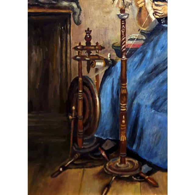 R. Jauch, “Woman Spinning Wool,” Oil on Panel, C. 1950s For Sale - Image 4 of 5