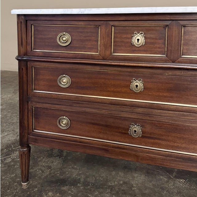 Auburn Antique French Louis XVI Mahogany Commode With Carrara Marble For Sale - Image 8 of 17