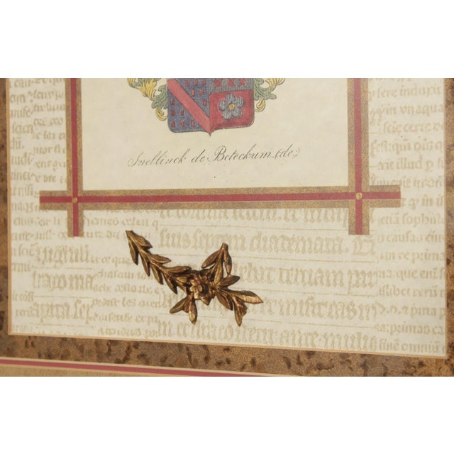Gold Vintage 'Snellinck de Beteckum' & 'Lamock de Sohier' Coat of Arms Prints, Custom Framed - A Pair For Sale - Image 8 of 13