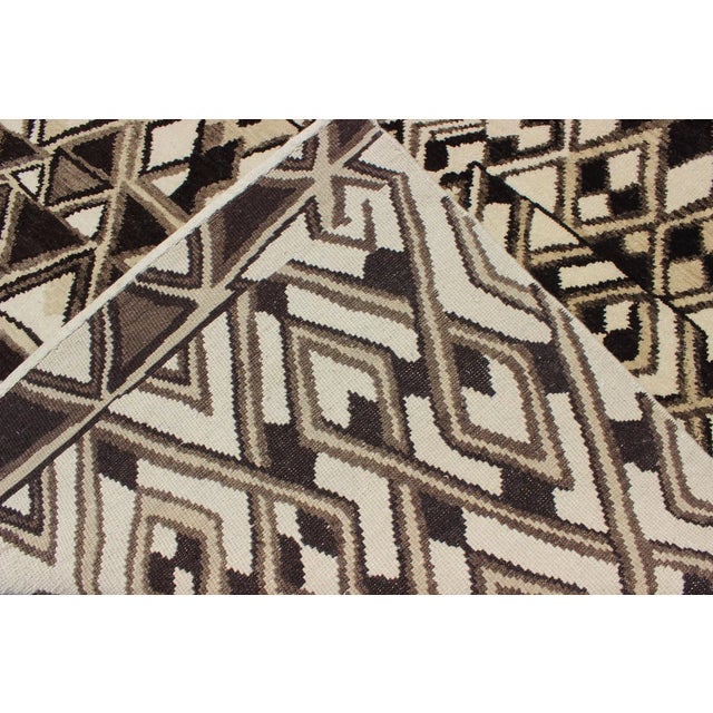 Tribal Moroccan Rug With Abstract Geometric Design in Brown, Butter & Cream For Sale In Atlanta - Image 6 of 7