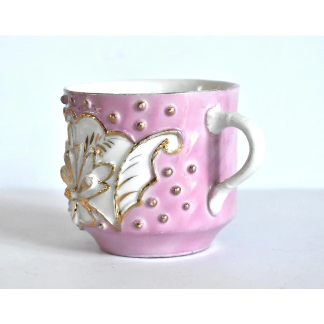 Metal Antique German Porcelain Pink & Gilt Mustache Mug For Sale - Image 7 of 12