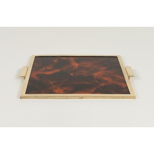 Faux Tortoiseshell and Brass Serving Tray in the style of Christian Dior, Italy, 1970s For Sale - Image 8 of 14