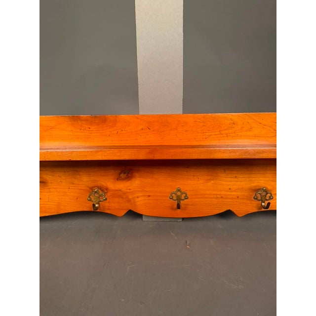French French 19th Century Cherry Wall-Mounted Shelf With Five Bronze Hooks, Circa 1890 For Sale - Image 3 of 16