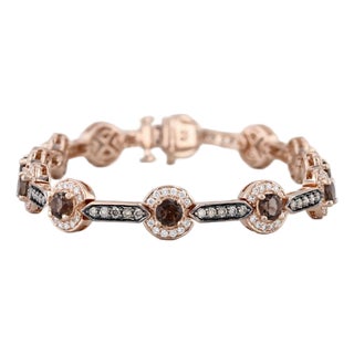 Le Vian 4.07ctw Champagne Diamond Quartz Links Bracelet 14k Rose Gold 6.75" 8mm For Sale