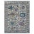 A soft, faded ivory Oushak area rug with the washed-out look of a century-old piece. Oversized palmettes in slate blue,...