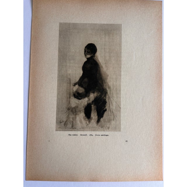 Anders Zorn, The Widow | Original Published Lithograph. Poignant scene of mother and daughter. Style: Impressionist...