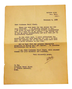 Letter from Hilaire Belloc to the Countess Pecci Blunt, 1938
