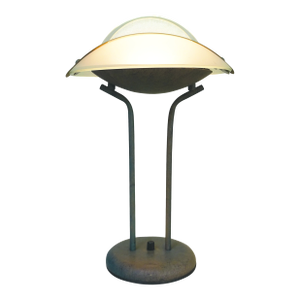Memphis Ufo Flying Saucer Glass Deco Revival Halogen Verdigris Table Lamp 1980's