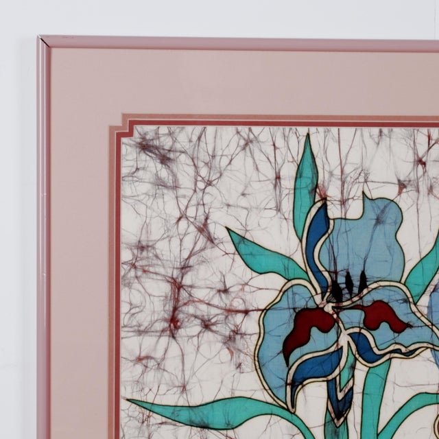 Amos Amit Traditional Floral Batik With Irises Original One of a Kind Artist Signed, Framed, Matted & Ready to Display For Sale - Image 4 of 6