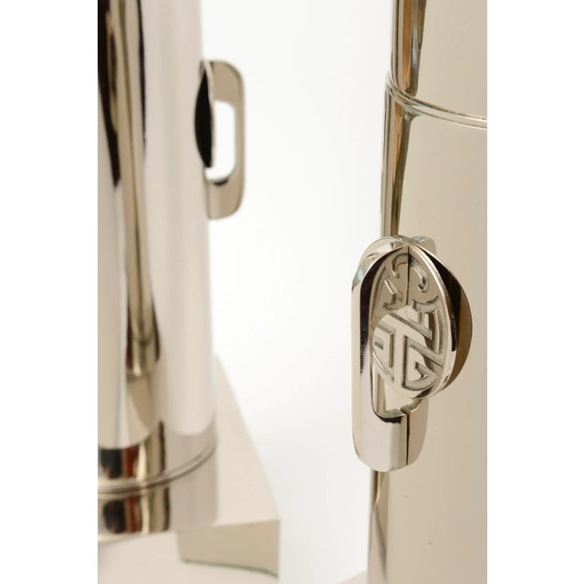 James Mont Vintage James Mont Style Nickel Silver Lamps With Asian Medallions Pair of 60's Restored For Sale - Image 4 of 10