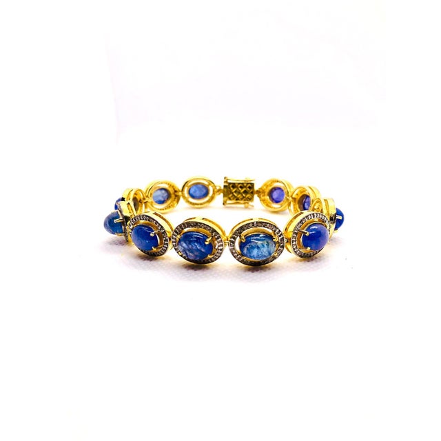 Bochic “Capri” Vintage Natural Tanzanite & Diamond Bracelet Set In 18K & Silver Natural Tanzanite - 24 Carats Natural...