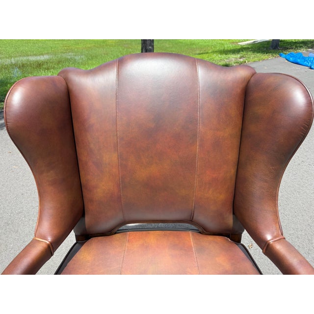 Traditional Leather Wingback Armchair For Sale - Image 9 of 12