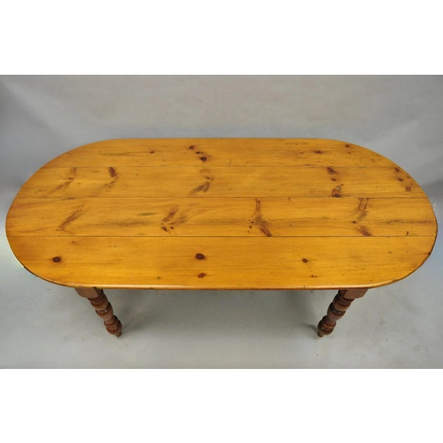 French Country Vintage French Country Oval Pine Wood 78" Baluster Leg Farmhouse Dining Table For Sale - Image 3 of 18