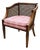 Vintage Mid-Century Modern Cane Barrel-Back Armchair | Hollywood Regency Neoclassical Revival | Tufted Pink Plaid Upholstery For Sale