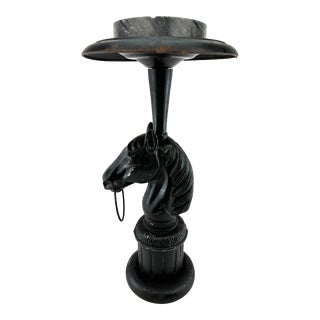 1960s Mid Century Horse Design Iron Standing Base With Marble Ashtray For Sale