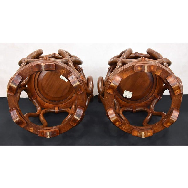 Wood Late 20th Century Pair of Bentwood Drum Stools With Inset Porcelain Top For Sale - Image 7 of 9