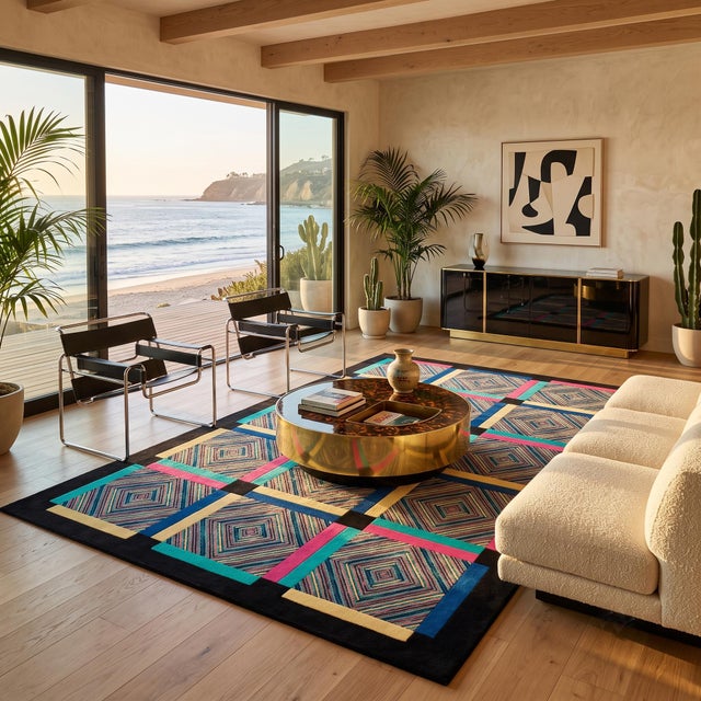 990s "Square" woolen rug, a masterclass in textile design by the iconic Ottavio Missoni. Made in Italy during a brilliant...