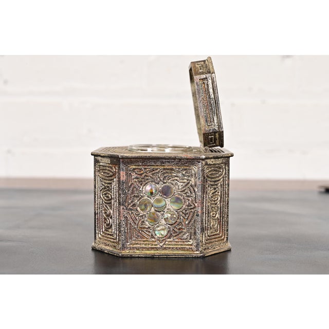 Tiffany Studios New York Silvered Bronze and Abalone Inkwell For Sale - Image 9 of 15