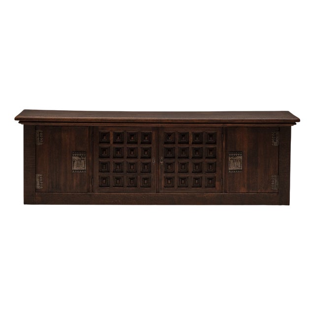 French Brutalist Sideboard in Oak, 1970s For Sale