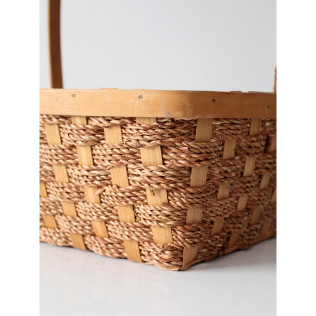Vintage Woven Splint Market Basket With Handle For Sale - Image 13 of 13