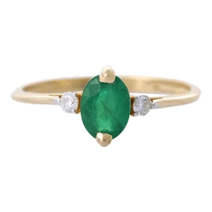 Elegant 14k Solid Yellow Gold Emerald Stone Engagement Ring (All Sizes Available)