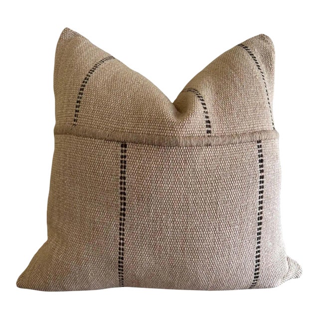 Custom Hand Made Wool Pillow With Stripes Includes Down Feather Insert For Sale
