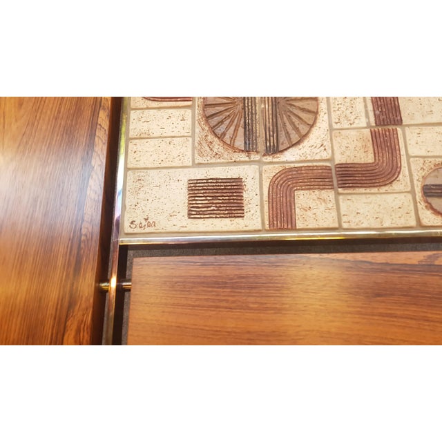Coffee Table in Rosewood with Brass and Ceramic by Svend Aage Jessen For Sale - Image 5 of 7