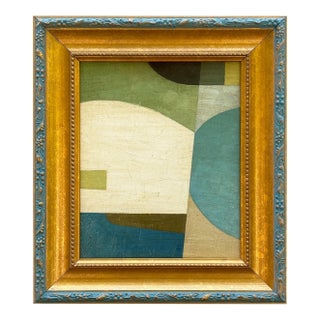 Contemporary Abstract Color-Block Oil Painting in Vintage Frame For Sale