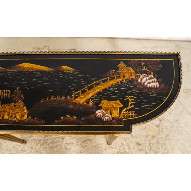 Scarborough House Hand Painted Chinoiserie Ebony & Gilt Gold Console Table For Sale - Image 9 of 18