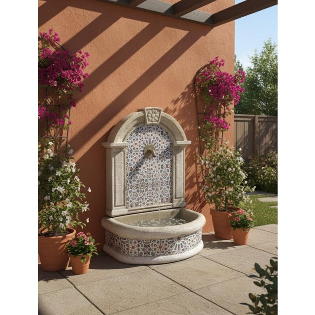 Sculpture Materials 1990s Handcrafted Moroccan Mosaic Tile Wall Fountain With Brass Spigot For Sale - Image 7 of 8