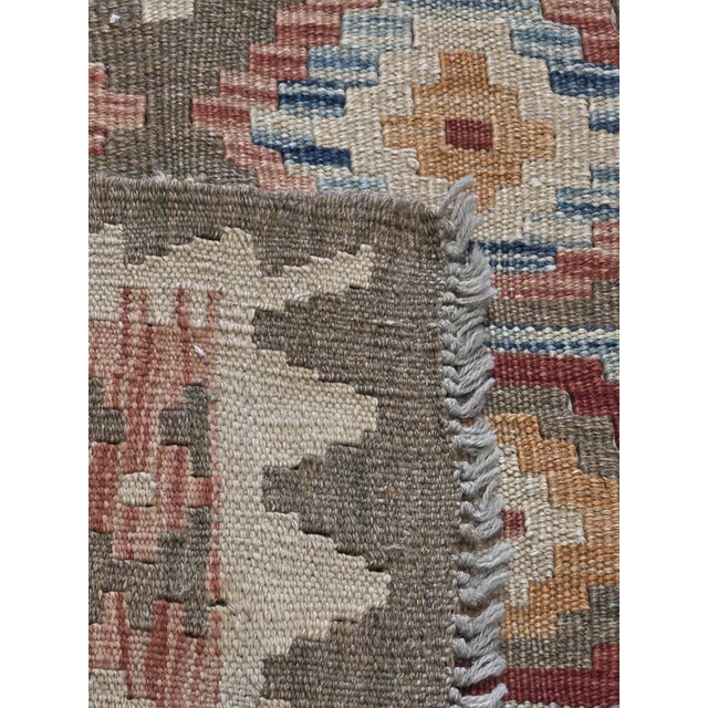 Vintage 1970s Afghan Maimana Kilim Rug – Rust, Mustard Gold, Burgundy & Dusty Blue – 4’ X 6’ For Sale - Image 4 of 6