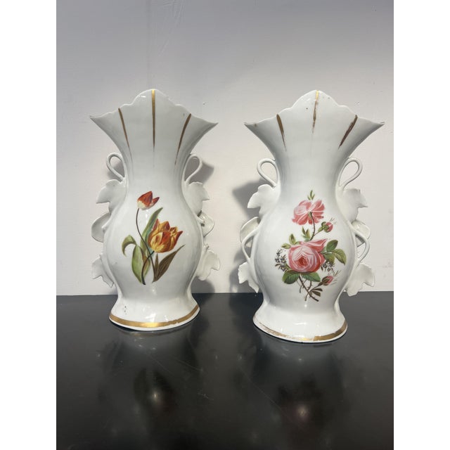 20th Century Porcelain Vases with Romantic Decoration, Set of 2 For Sale - Image 13 of 17