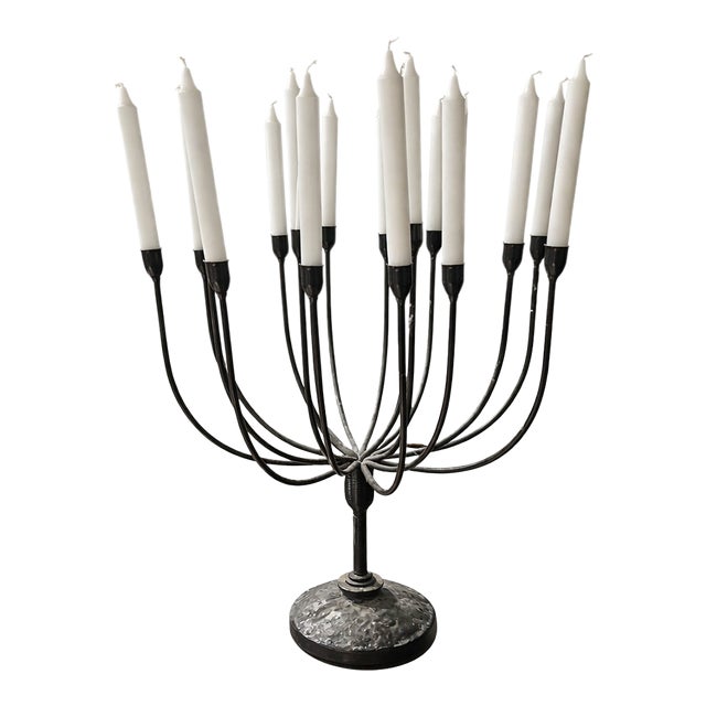 1990s Large 20-Light Brutalist Wrought Iron Sculptural Candelabra, 21" Tall For Sale