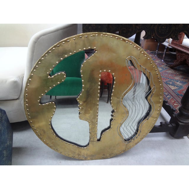 Brutalist Mid Century Brutalist Riveted Brass Mirror For Sale - Image 3 of 9